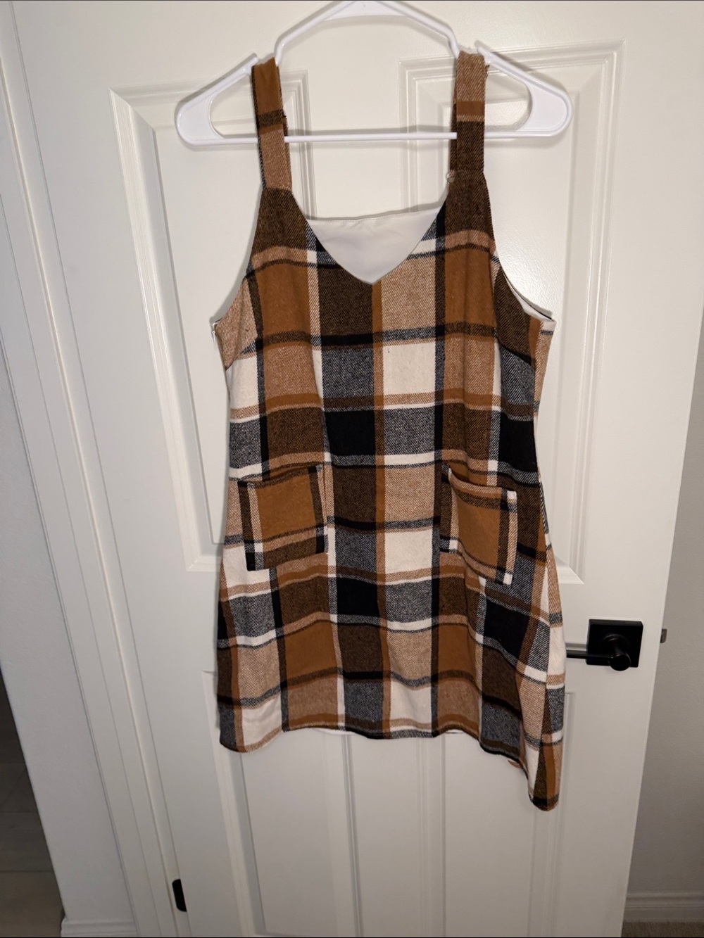 Plaid Pocket Pinafore Dress - Brown Multi